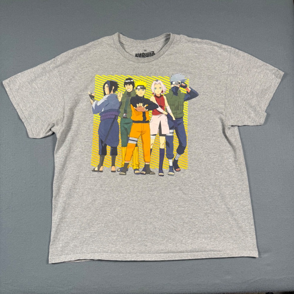 Naruto Shippuden Graphic T-Shirt Mens 2X Gray Team 7 Anime Manga Kakashi Sasuke